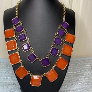 FAN FLIRTIES PURPLE & ORANGE SQUARES NECKLACE